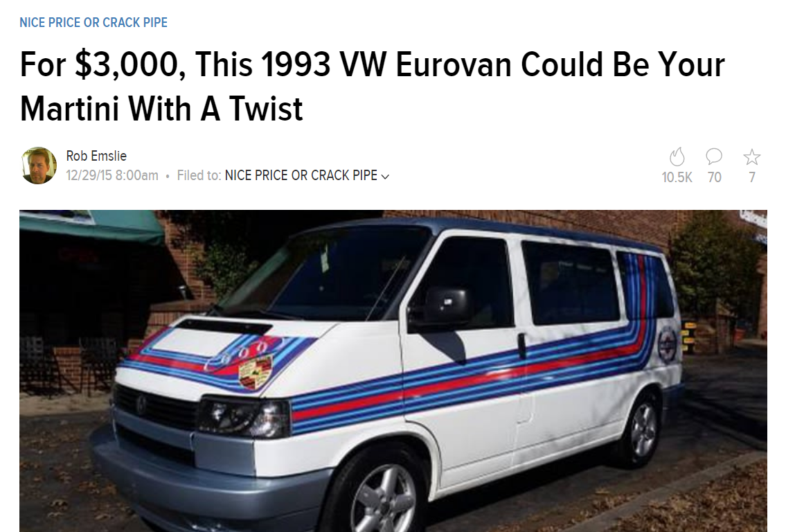 Jalopnik’s 2015 story on a Eurovan for sale